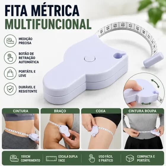 Trenas Fita Métrica Corporal Botão Trava 1,5m Plástico Ajustável Medidor Perna Cintura e Peito