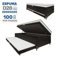 Cama Box Baú com Colchão de Espuma Acoplado e Auxiliar de Espuma Copenhague Solteiro 88cm