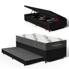 Cama Box Baú com Colchão de Espuma D33 Ortobom Airtech 100 + Auxiliar Unique Solteiro 88cm