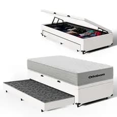 Cama Box Baú com Colchão de Molas Ensacadas Ortobom One Face Plenno Superpocket + Auxiliar de Espuma Solteiro 88cm