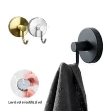 Gancho de parede adesivo forte em aço inox, sem furos, reutilizável, suporta muito peso para banheiro e cozinha