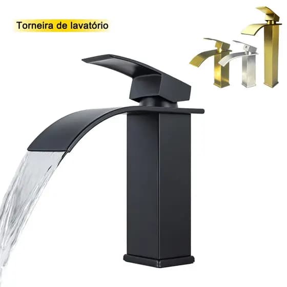 Torneira de cascata para lavatório em aço inoxidável , torneira de banheiro com misturador de água quente e fria