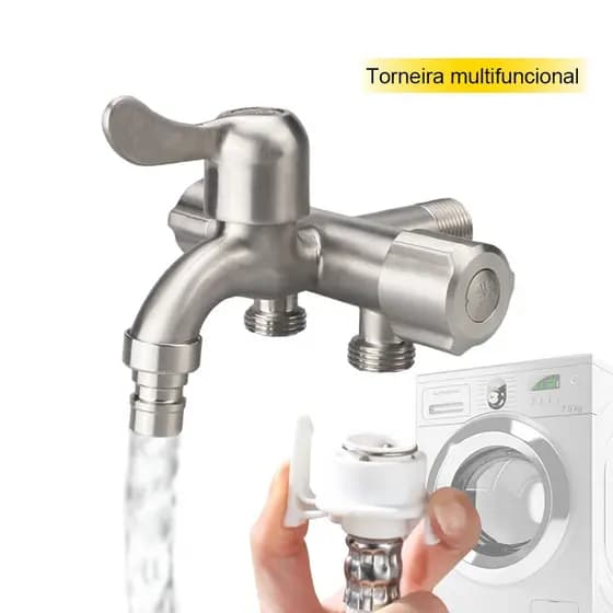 Torneira para máquina de lavar em aço inoxidável, torneira multifuncional uma entrada e três saídas