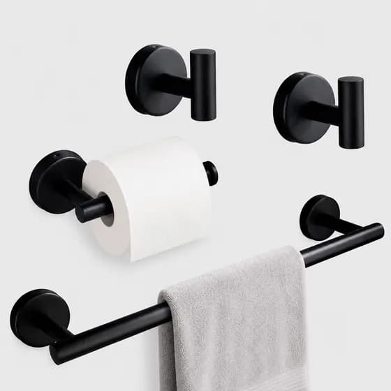 Kit banheiro 4 peças aço inox, com suporte para papel higiênico e barra para toalha, instalação com furação