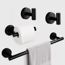 Kit banheiro 4 peças aço inox, com suporte para papel higiênico e barra para toalha, instalação com furação