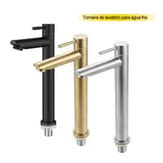 Torneira para Lavatório Alta, Água Fria, Aço Inox 30cm