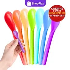 kit 50 Colheres de Sobremesa Reutilizáveis Plástico Coloridas infantil