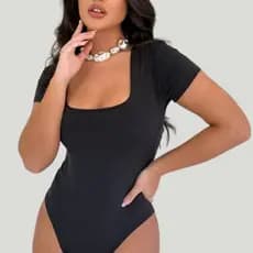 Body Feminino Decote Quadrado Manga Curta Suplex