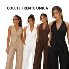 colete feminino alfaiataria social elegante casual chic com botão decote v moderno