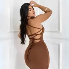 Vestido Longo Costas nua Trançada Fenda Lateral