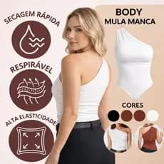Body Feminino Suplex Um Ombro Só Mula Manca Plissado Com Forro Tendência Moda Premium