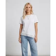 Camiseta Feminina Assimétrica com Detalhe em Renda Elegante Sofisticada Versátil Confort Blogueira Premium
