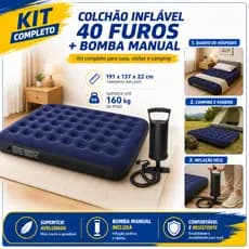 Kit Colchão Inflável Duplo 200kg + Bomba de Ar - Super Resistente, Macio e Portátil para Acampamento, Praia e Viagens