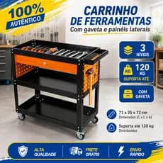 Carrinho para Ferramentas Profissional  - 1 Gaveta 120kg, Ideal para Mecânicos