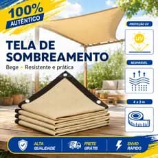 Rede de Sombra Premium 90% UV - Cobertura para Garagem/Piscina/Varanda, 4x3m Bege