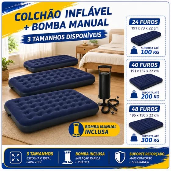 Inflatable Mattress Supports 300kg Double Camping Beach +  Manual Air Pump