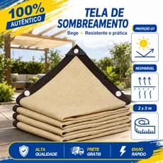 Tela de Sombreamento 90% UV para Garagem, Piscina e Varanda - Proteção Solar, Instalação Rápida, 2x3m Bege