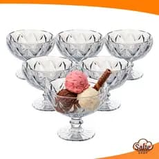 Jogo De Sobremesa Até 6 Peças Taças De Vidro Canelado 310ML Luxosa Sorvetes Doces Pudim