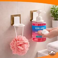 Kit 2 Suportes Porta Sabonete Líquido Shampoo Parede Adesivo Facil Sem Furo Organizador De Banheiro