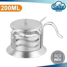 Açucareiro 200ML Em Aço Inox C Colher Cafeteria Restaurantes Cozinha Mesa Enfeite Suporte Condimento