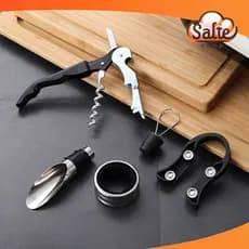 Kit Abridor De Vinho 5 Peças Inox Com Saca Rolha Dosador Corta Lacre Salte Oficial