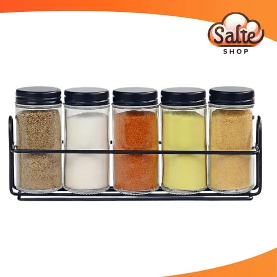 Kit 5 Potes De Temperos 100ml Com Suporte Para Condimentos Vidro Com Tampa Salte Oficial