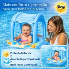 Boia Bebê Inflável com Cobertura Solar | Assento Tipo Fralda Seguro para Piscina Infantil