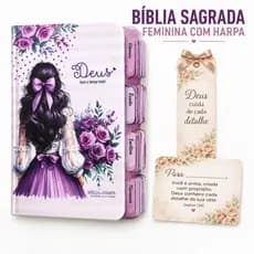 Bíblia Sagrada Feminina com Harpa Personalizada | Presente Luxo com Cartão e Marca Página