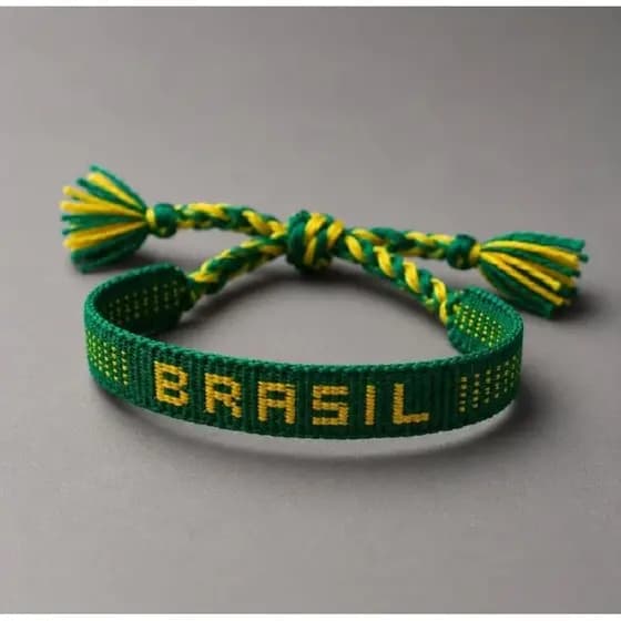 Pulseira Brasil unid Macramê Ajustavel Seleção Unissex