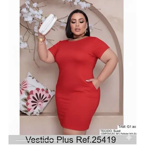 Vestido Plus Size Básico Sued G1 ao G3