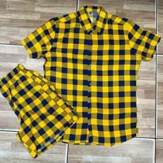 Conjunto Masculino Xadrez Camisa + Bermuda Mauricinho Verão Festa Junina