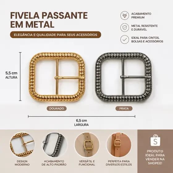 FIVELAS PARA CINTOS EM METAL DOURADA E PRATA – ACABAMENTO PREMIUM KIT COM 10 UNIDADES✨