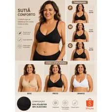 SUTIÃS CONFORT KIT 3 UNIDADES SEM BOJO SEM ARO
