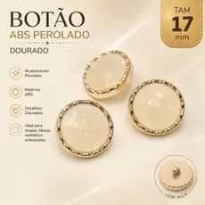 BOTAO DE MASSA ABS PEROLADO COM DOURADO 17 MM