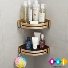 Kit 2 Acessórios para banheiro, rack de armazenamento de banheiro em alumínio preto com dourado