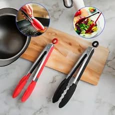kit 2 Pegador De Silicone e Inox Para Carne Churrasco Salada Cozinha Pinça
