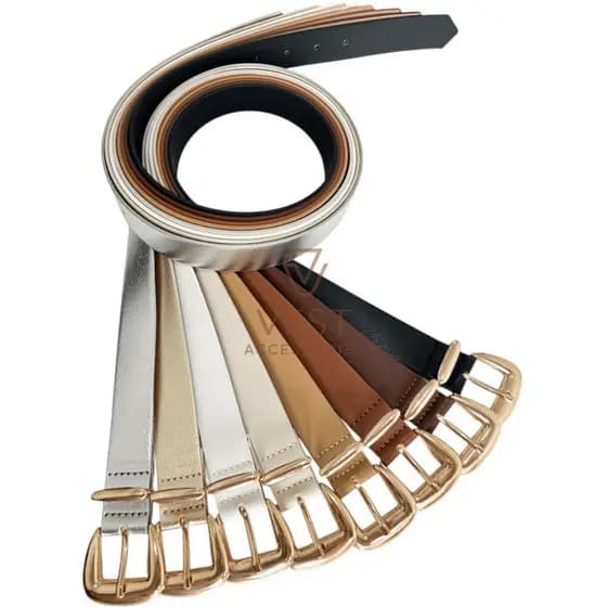Cinto Feminino Fivela e Passantes Dourados Tendência