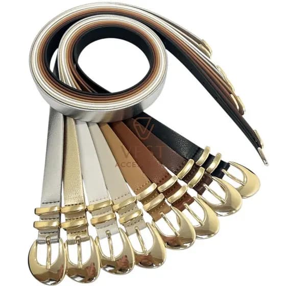 Cinto Feminino Fivela Dourada Dois Passantes com Ponteira