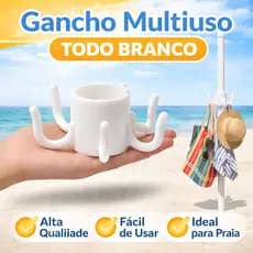 Gancho para Guarda-Sol de Praia Ajustável — Organizador p/ Bolsa e Toalha (Fora da Areia)