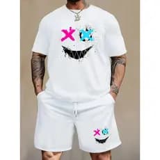 Conjunto Masculino Camisa + Bermuda Kit Camiseta e Short Smille Colorido Dantaw'J