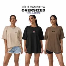 KIT 3 CAMISETA FEMININA TSHIRT 100% ALGODÃO OVERSIZED ESTAMPADO STREETWEAR ENVIO IMEDIATO