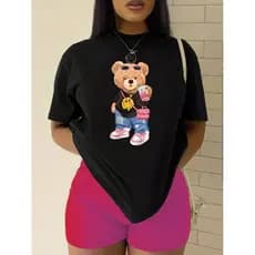 T-shirt camiseta feminina ursinho blusa Streetwear camisa 100% algodão camisa Premium