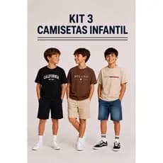 Kit 3 Camisetas Infantil 100% Algodão Juvenil Milano Paris California Masculina Verão Casual