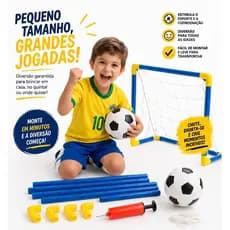 Kit Mini Trave Futebol Infantil Completa com Bola Rede e Bomba Golzinho Criança Fácil Montar