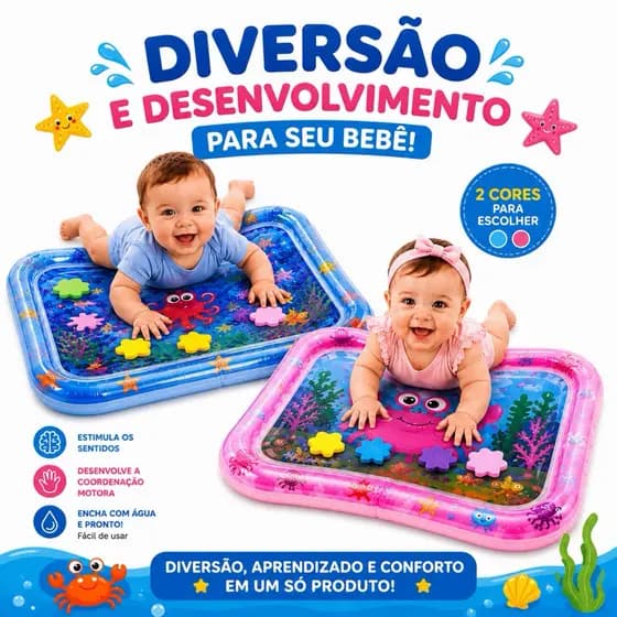 Tapete de Atividades Bebê Inflável Água Sensorial Desenvolvimento Motor Menino Menina