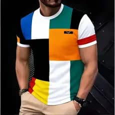 Camiseta Masculina Colorida Com Estampa De Retalhos Streetwear Casual Manga Curta Top Masculino Moda Gráfica