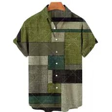 Camisa Havaiana Masculina Casual Confortável Moda Respirável Top Bloco Geométrico Padrão Roupa De Festa