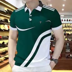 Camisa polo Listrada Masculina , Roupas Casuais De Manga Curta Da Moda , Camiseta Estampada Geométrica Solta Estilo Core