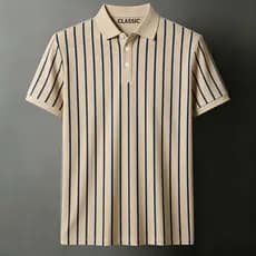 Polo Masculino Clássico Com Estampa Listrada – Manga Curta Detalhe De Gola
