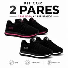 Kit 2 Pares Tênis Feminino Casual Leve e Confortável para Academia Caminhada e Dia a Dia